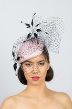 Load image into Gallery viewer, MIA-Side pink beret with black veiling and flowers	