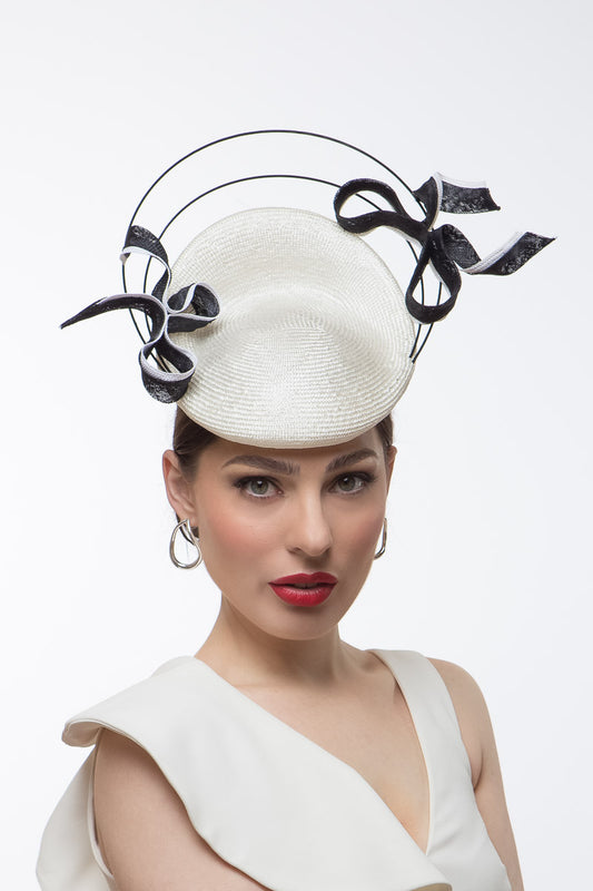 Monochrome Beret with Bows By Felicity Northeast Millinery