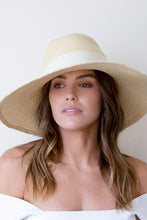 Load image into Gallery viewer, Natural panama fedora with soft brim and wide cream grosgrain ribbon