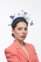 Load image into Gallery viewer, Navy Halo Headband with Floating Feather Swirls by Felicity Northeast Millinery