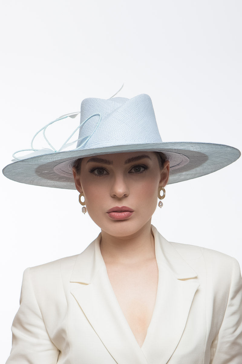 Pale Blue Wide Brimmed Fedora By Felicity Northeast Millinery