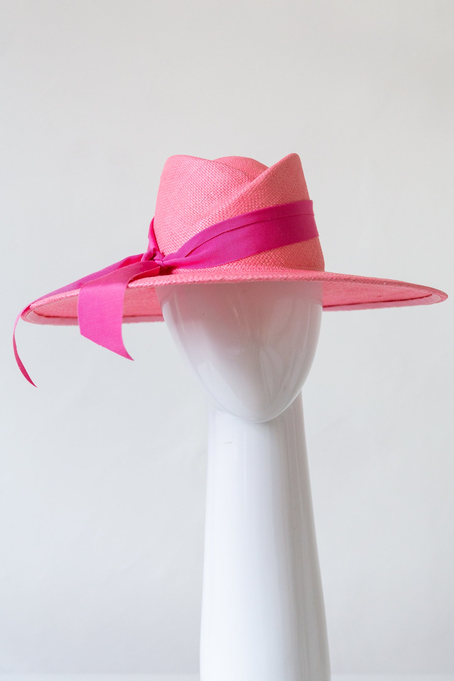 Panama Fedora in Pink Straw By Felicity Northeast Millinery