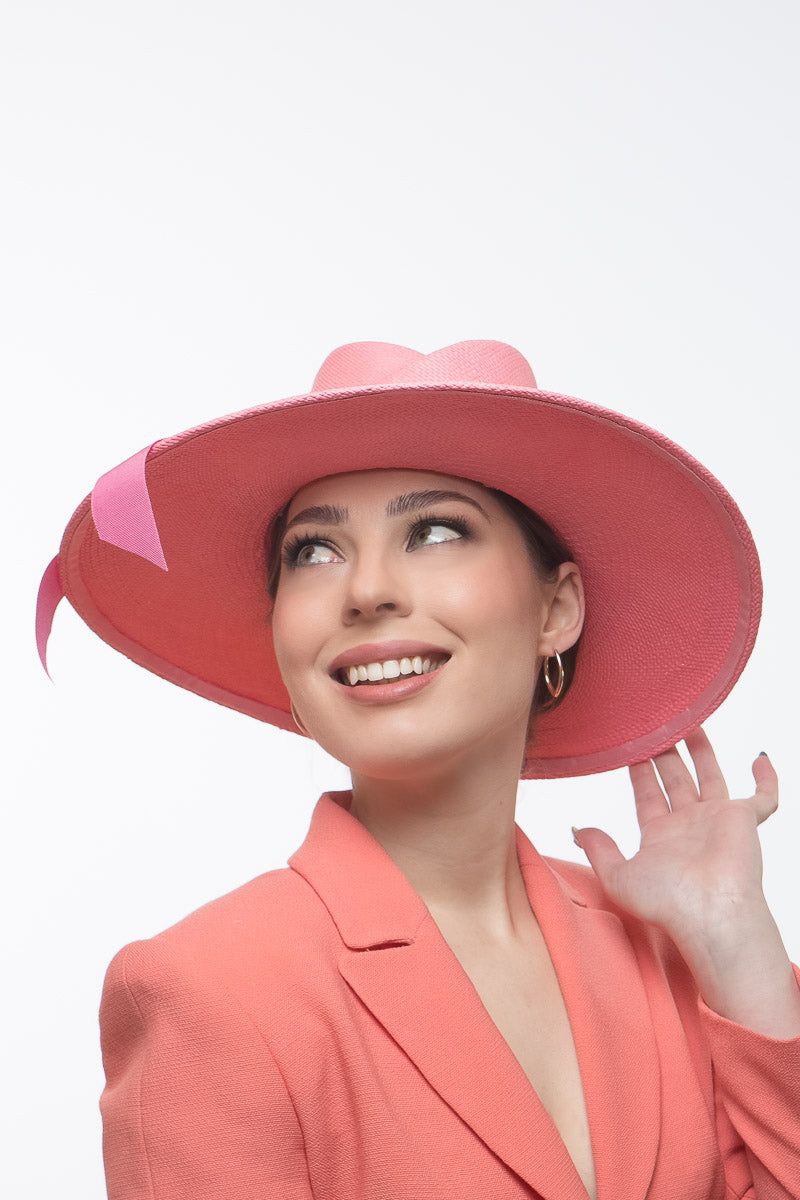 Panama Fedora in Pink Straw