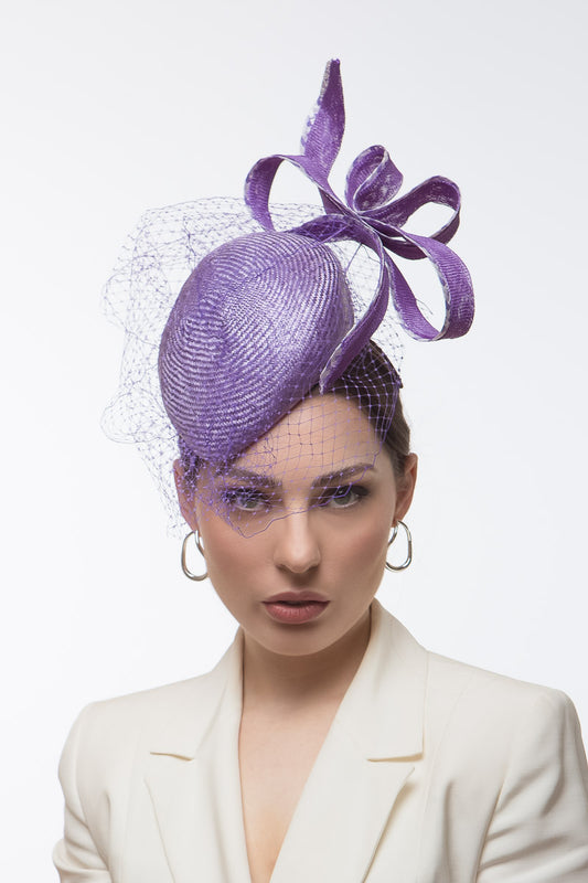 Purple and Mauve Beret with Floating Bow by Felicity Northeast Millinery