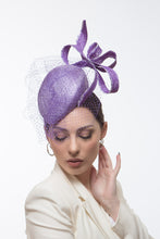 Load image into Gallery viewer, Purple and Mauve Beret with Floating Bow by Felicity Northeast Millinery