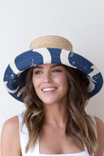Load image into Gallery viewer, Raffia and Blue Canvas lined  Bucket Sun Hat