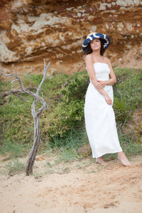 Raffia and Blue Canvas Bucket Sun Hat by Felicity Northeast Millinery 