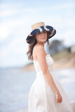 Load image into Gallery viewer, Raffia and Blue Canvas Bucket Sun Hat by Felicity Northeast Millinery 
