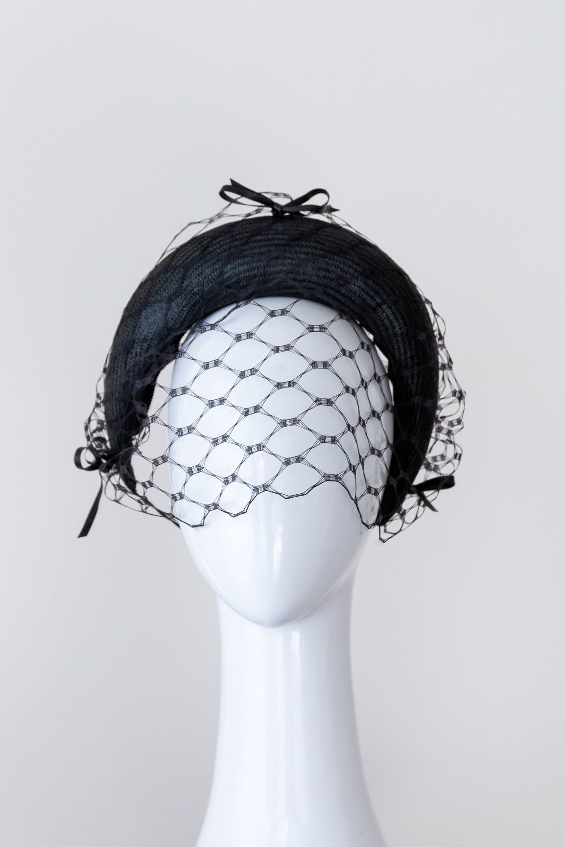 Little Black Bow Headband with removable veiling