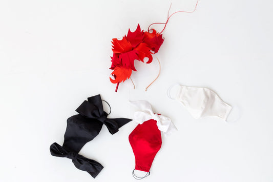 Red Leaves Headband and silk masks by  Felicity Northeast Millinery