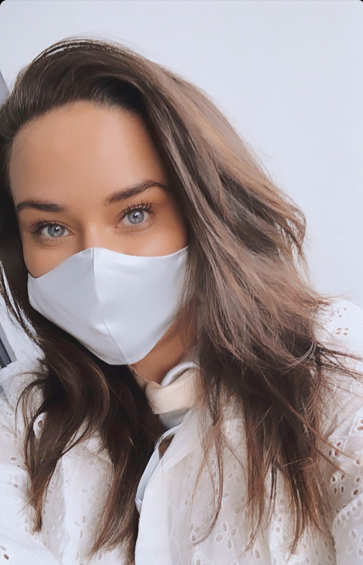 pale blue silk satin mask with ties