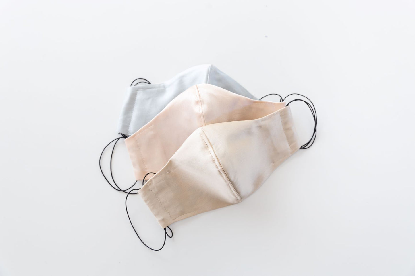 silk face mask ; pale blue ,blush, cream