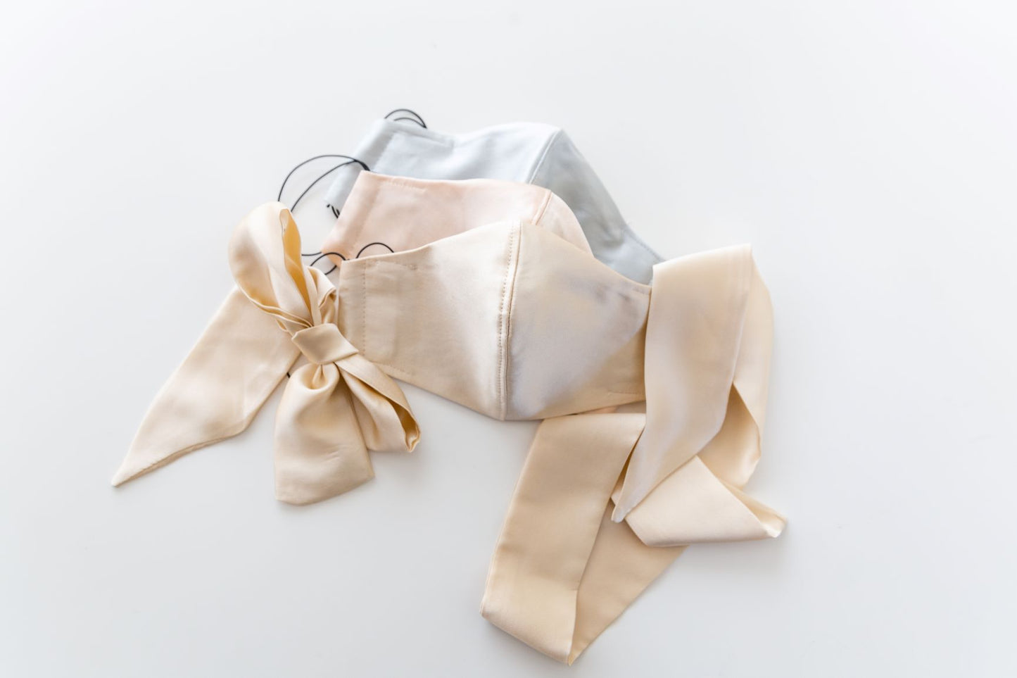 pale blue ,blush and cream silk face mask with ties