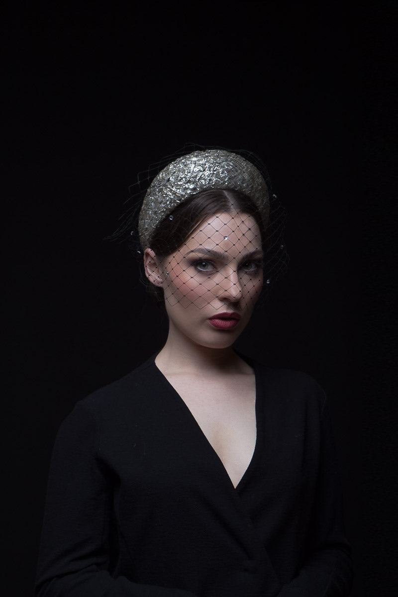 Silver Halo Headband with Diamante Veiling