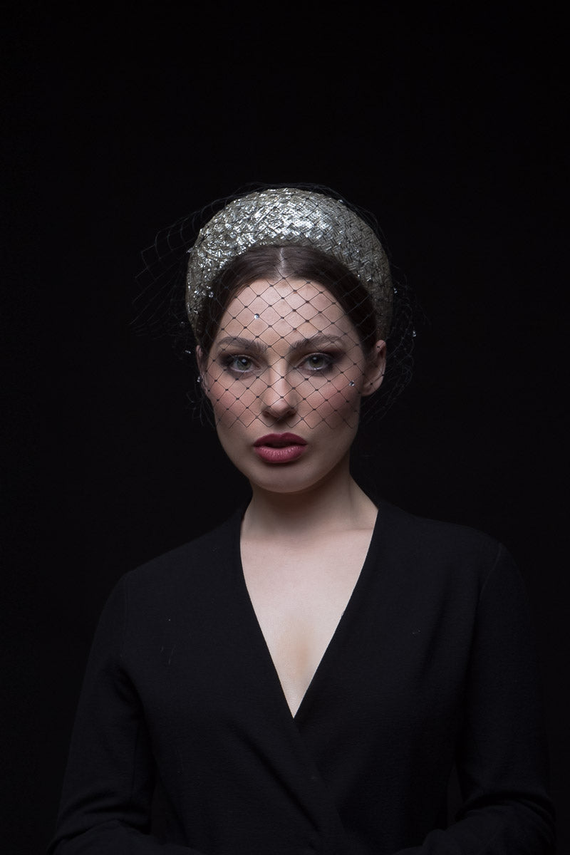 Silver Halo Headband with Diamante Veiling