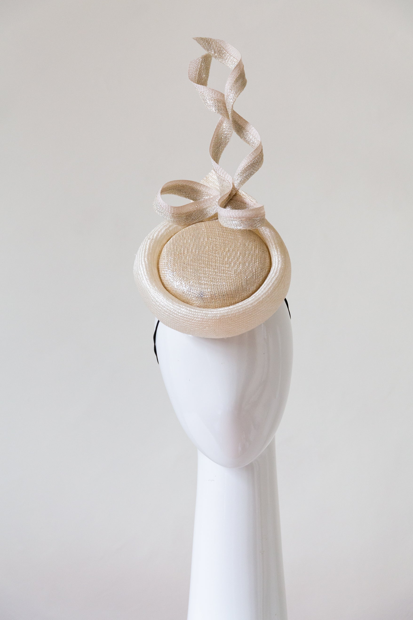 Silver and Cream Percher Button Hat by Felicity Northeast Millinery