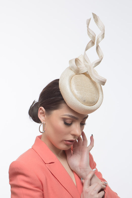 Silver and Cream Percher Button Hat by Felicity Northeast Millinery