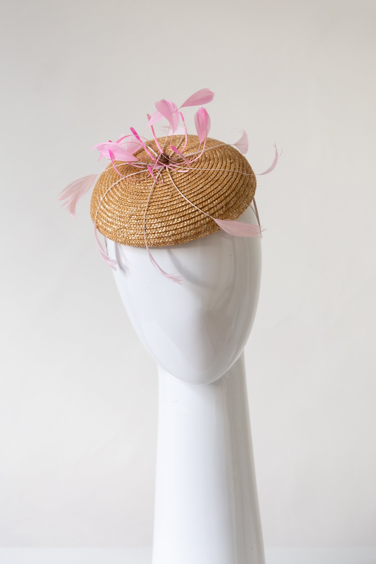 Straw Braid Cocktail Hat with Floating Feathers By Felicity Northeast Millinery