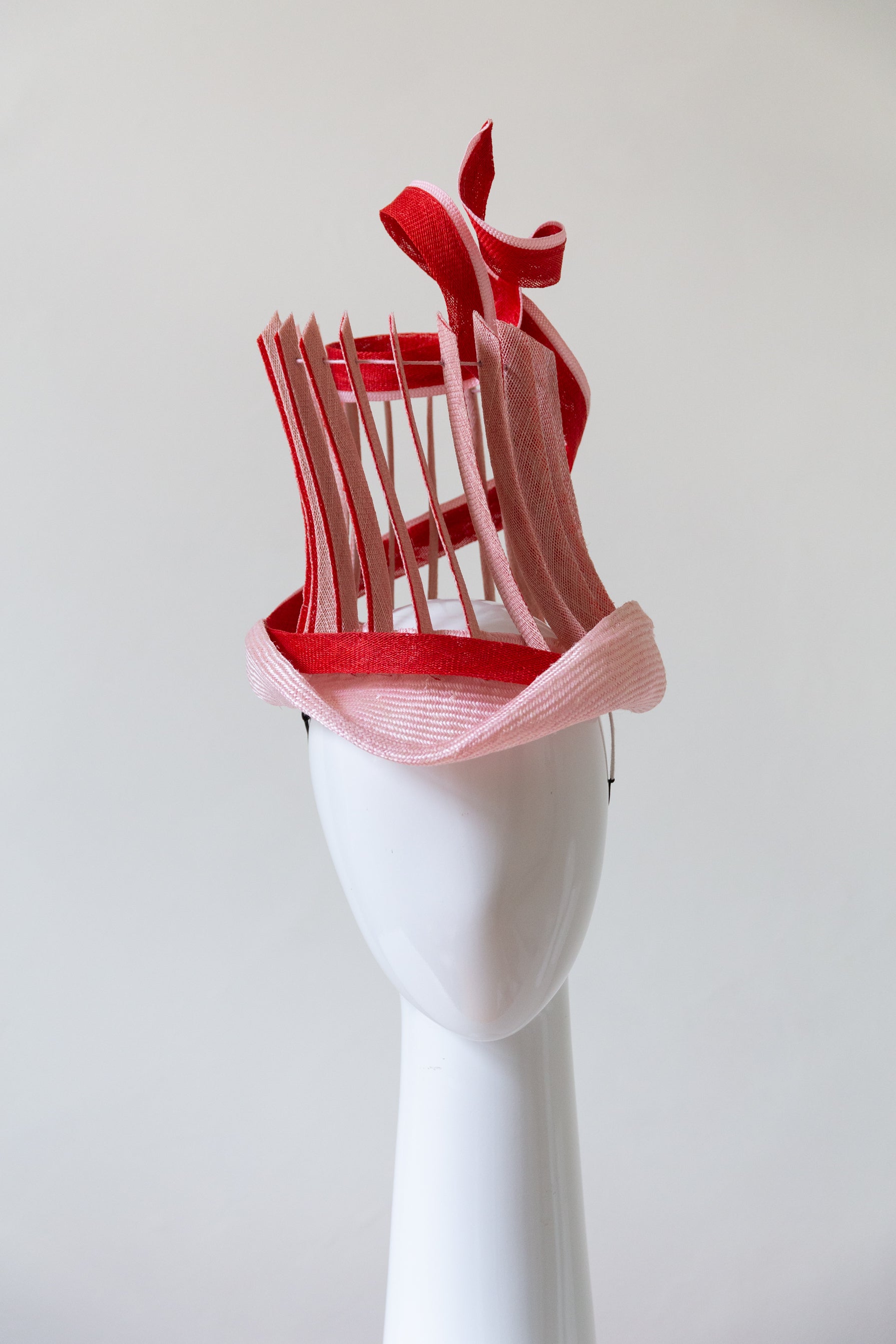Striking Open Top Hat in Pink and Red by Felicity Northeast Millinery