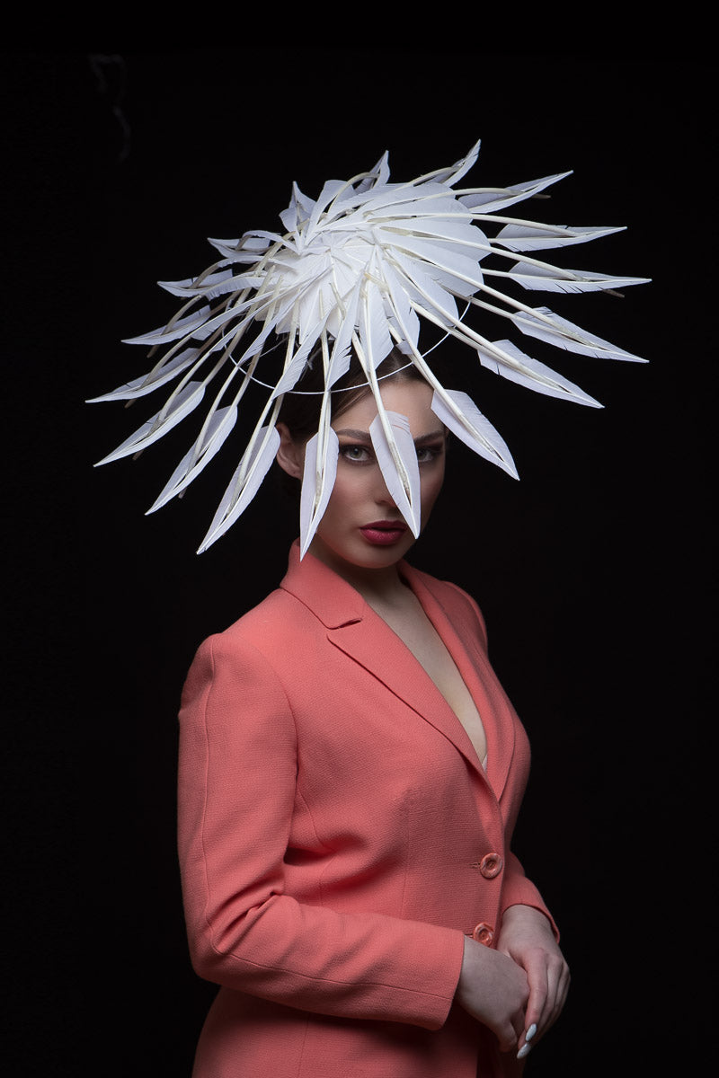 Striking White Feather Hat