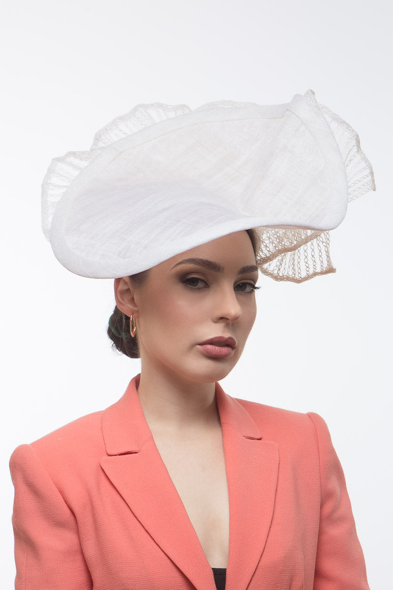 Sweeping White Platter Hat by Felicity Northeast Millinery