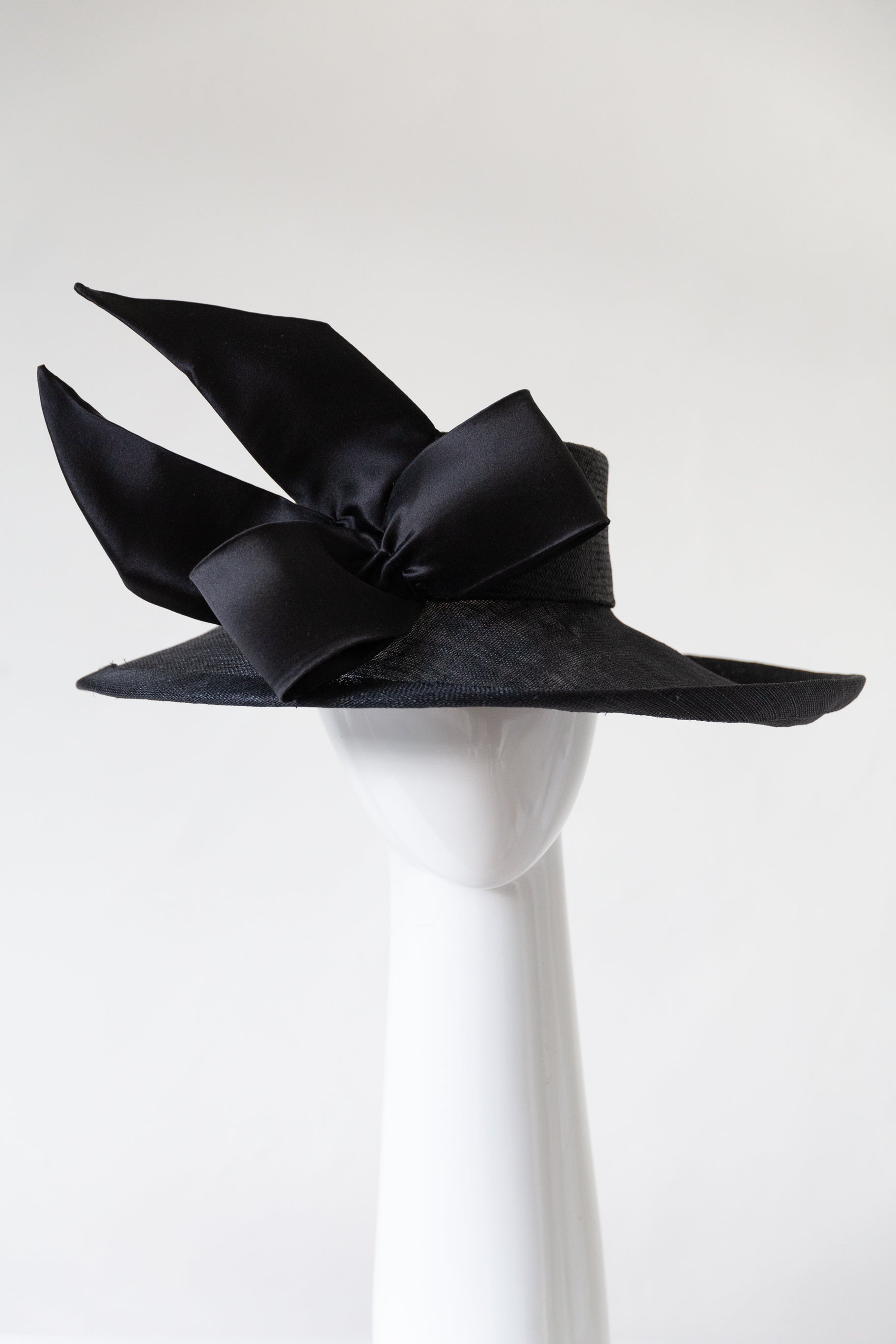 Sweeping Wide Brimmed Hat with Side Bow in Black by Felicity Northeast Millinery