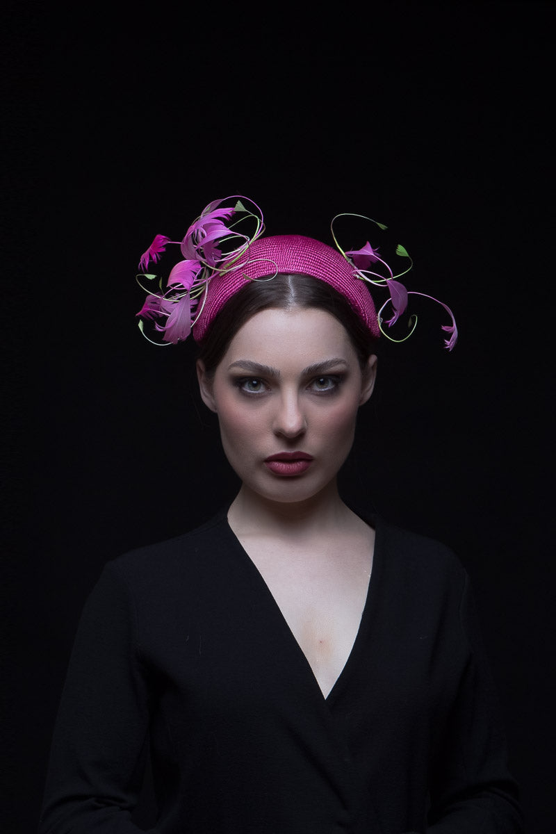 Swirling Feather Headband in Pink