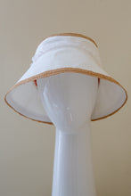 Load image into Gallery viewer, Bucket Travel Sun Hat: in White and Straw by Felicity Northeast Millinery