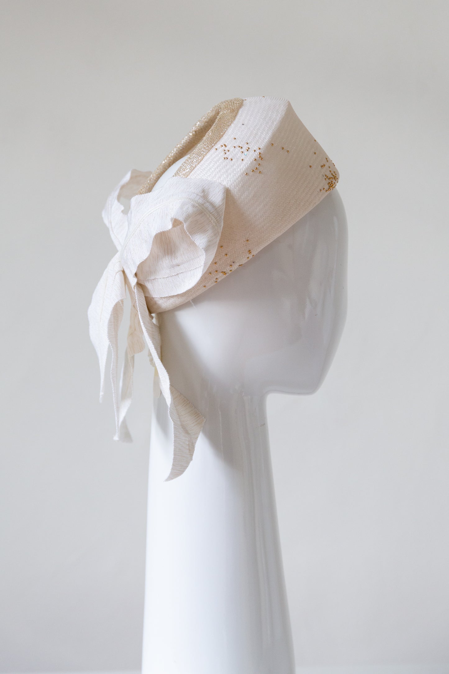 White Open Ring Pillbox with Gold Highlights By Felicity Northeast Millinery