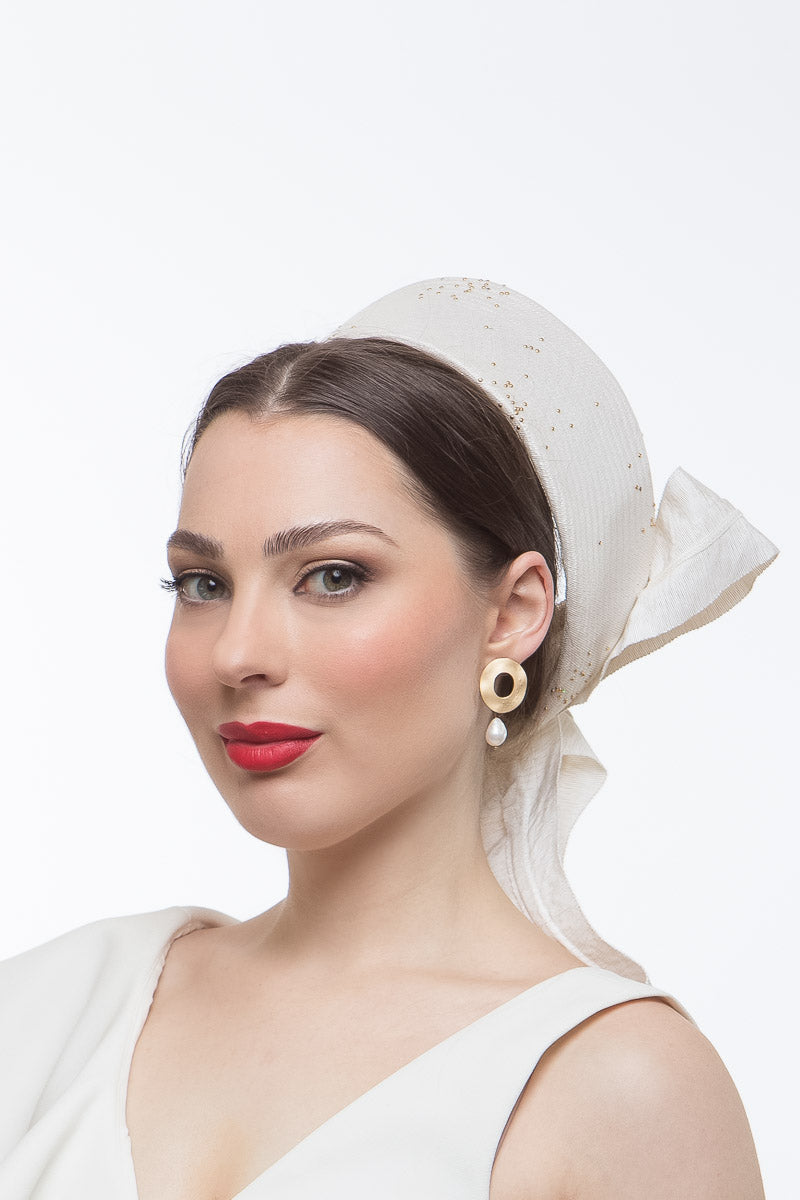 White Open Ring Pillbox with Gold Highlights By Felicity Northeast Millinery