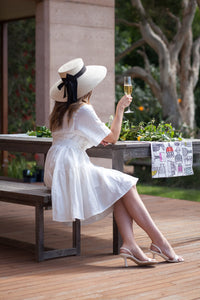 Wide Brim Dior Style Sun Hat with Ribbon Ties by Felicity Northeast Millinery 