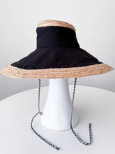 Load image into Gallery viewer, Wide Brimmed Canvas and Raffia Sun Hat: Black and Gingham by Felicity Northeast Millinery