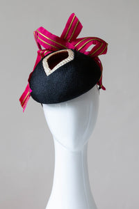 Layered Cocktail Hat in Pink, Gold & Black by Felicity Northeast Millinery