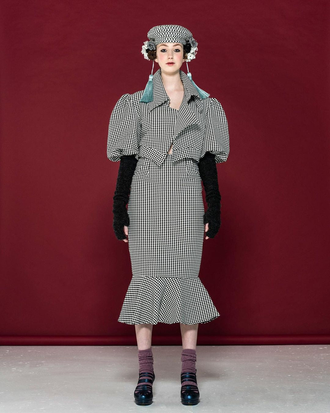 Black and White Soft Braid Beret by Felicity Northeast Millinery.pic; Micky in the Van