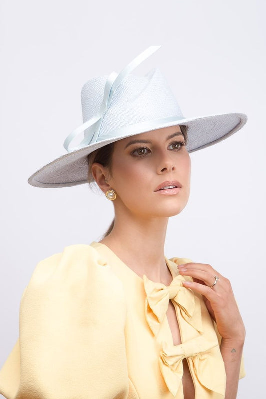 Baby Blue Panama Fedora with Silk Bow by Felicity Northeast Millinery