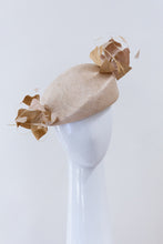 Load image into Gallery viewer, Beret in Beige Tones with Gold silk Flowers by Felicity Northeast Millinery