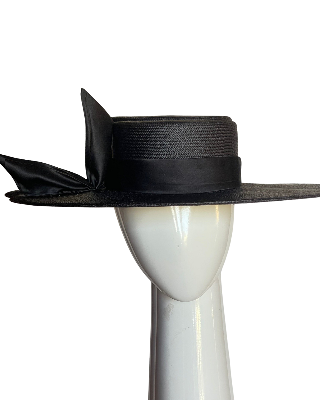 Black Boater with Side Silk Twist