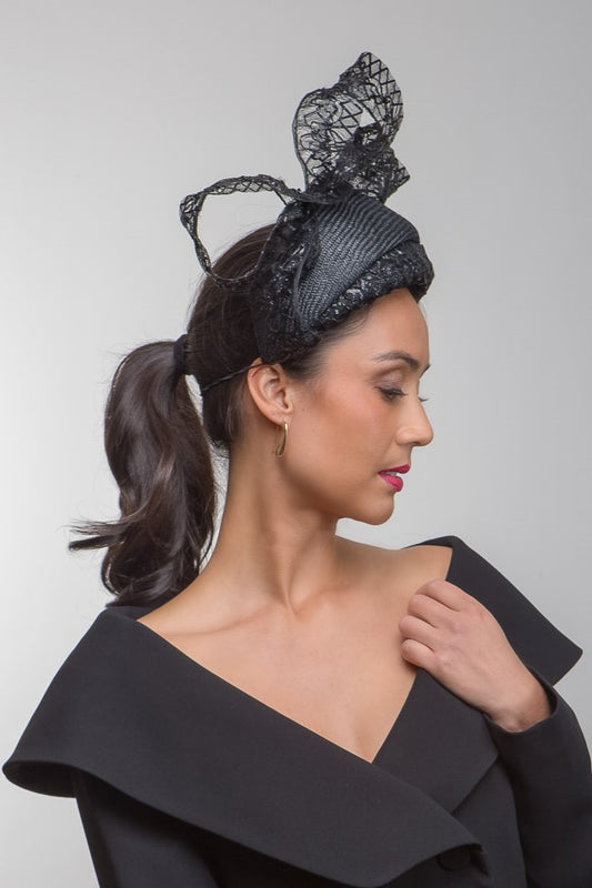 Black Bowed Wide Textured Headband  by Felicity Northeast Millinery