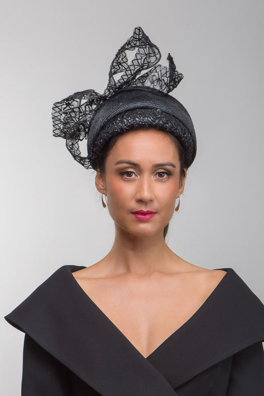 Black Bowed Wide Textured Headband  by Felicity Northeast Millinery