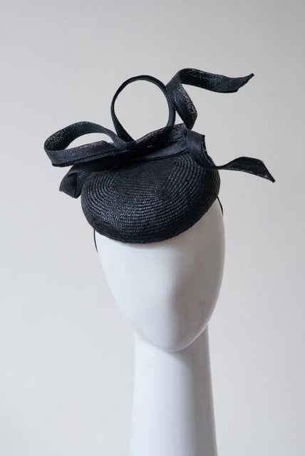 Black Button Hat with Sweeping Bow