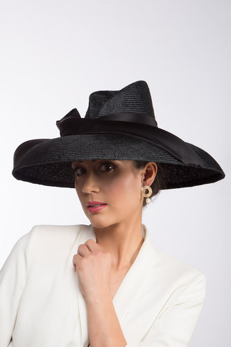 Black Fedora with Dior Shaped Brim By Felicity Northeast Millinery