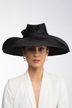 Load image into Gallery viewer, Black Fedora with Dior Shaped Brim By Felicity Northeast Millinery