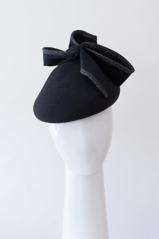Black Felt Designer Beret with Bow