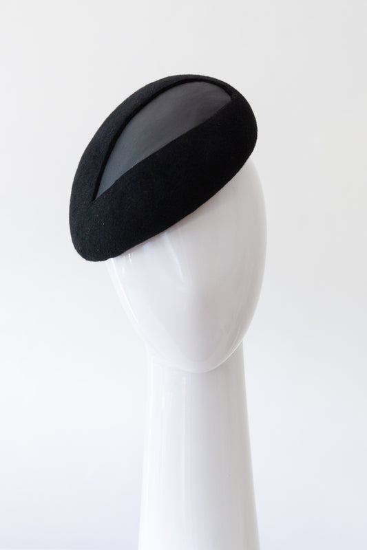 Black Felt with Leather Insert Beret
