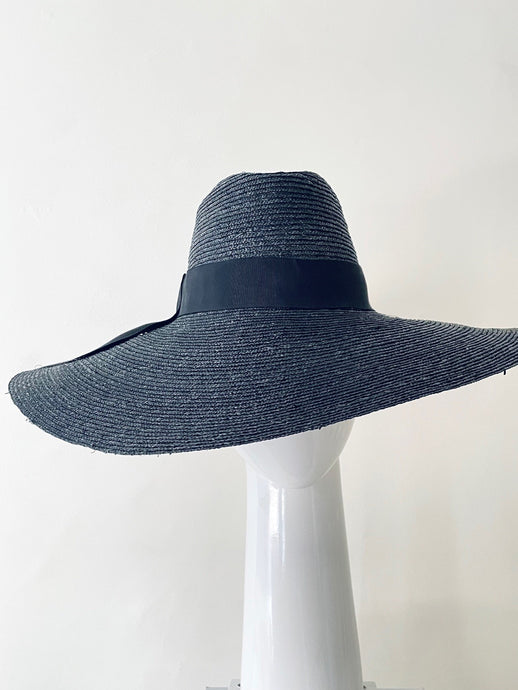 Black Straw Wide Brimmed Braid Hat