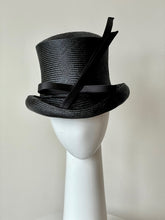 Load image into Gallery viewer, The Classic Black Top Hat features a curved top hat, trimmed with lux silk satin bow