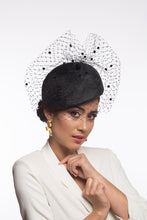 Load image into Gallery viewer, The Black Veil Designer Beret features a parisisal straw beret draped with vintage veiling