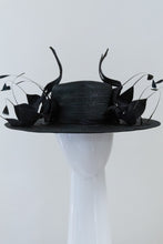 Load image into Gallery viewer, Black Wide Brimmed Hat with Flowers By Felicity Northeast Millinery