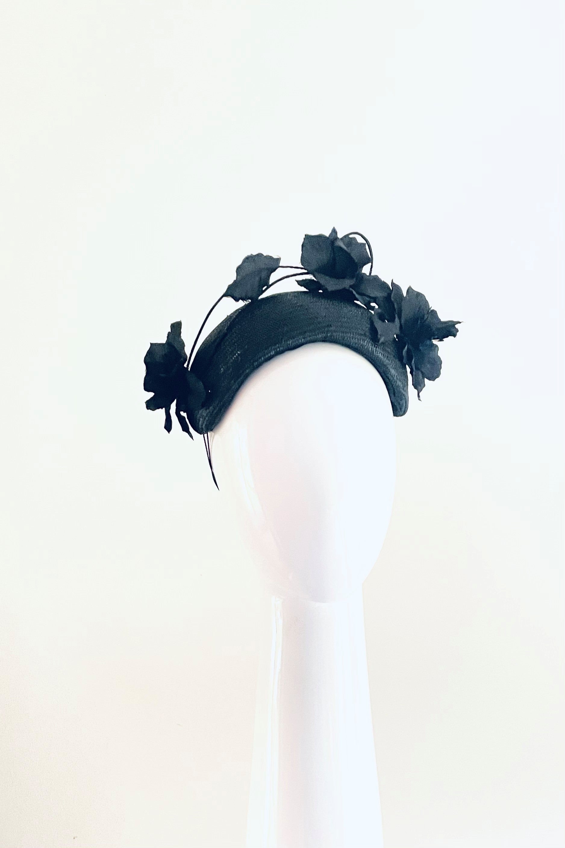 Black Bandeau with Silk Flower Spray by Felicity Northeast Millinery