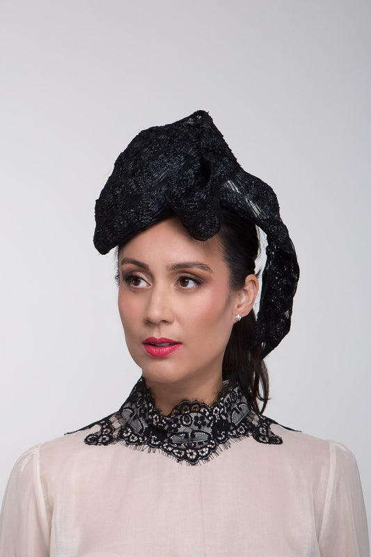 Black Lace Braid Beret with Back BowBy Felicity Northeast Millinery